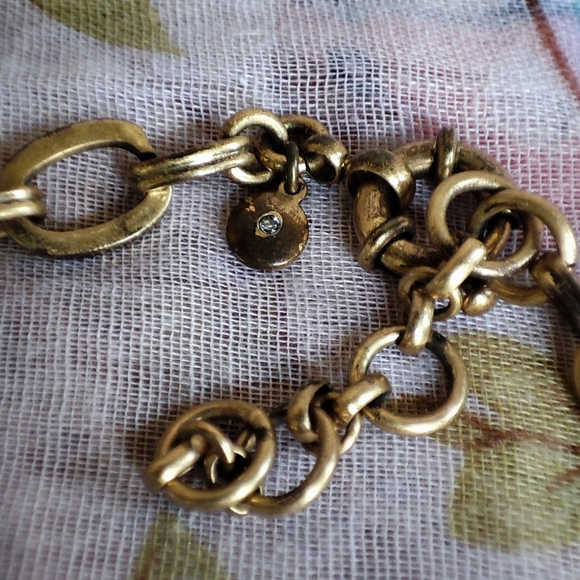 J. Crew Art Deco Revival Brass Tone Necklace Lifesaver Clasp Navy Lavender EUC - Picture 8 of 10